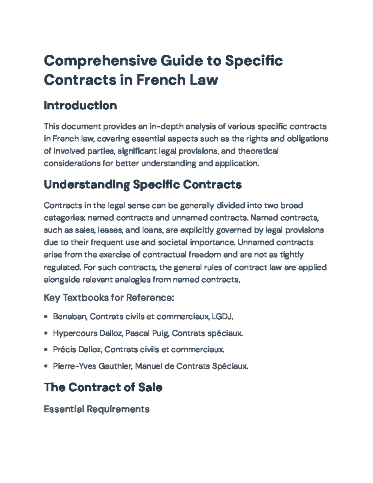 Analysis of Specific Contracts in French Law: Rights & Obligations ...