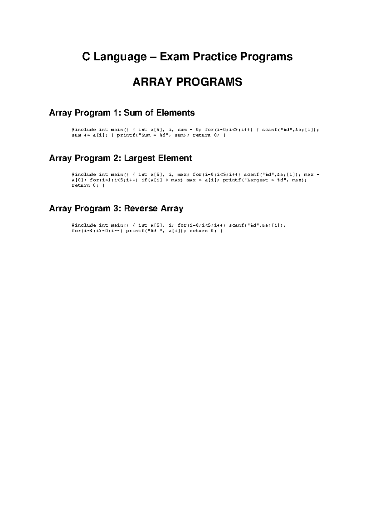 C Programming Exam Practice Programs: Practice with Arrays, Pointers ...