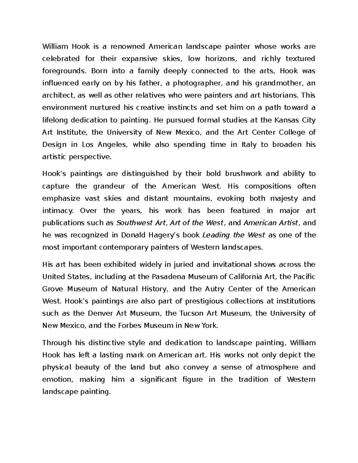William Hook - Landscape Painter Essay Analysis - Studocu