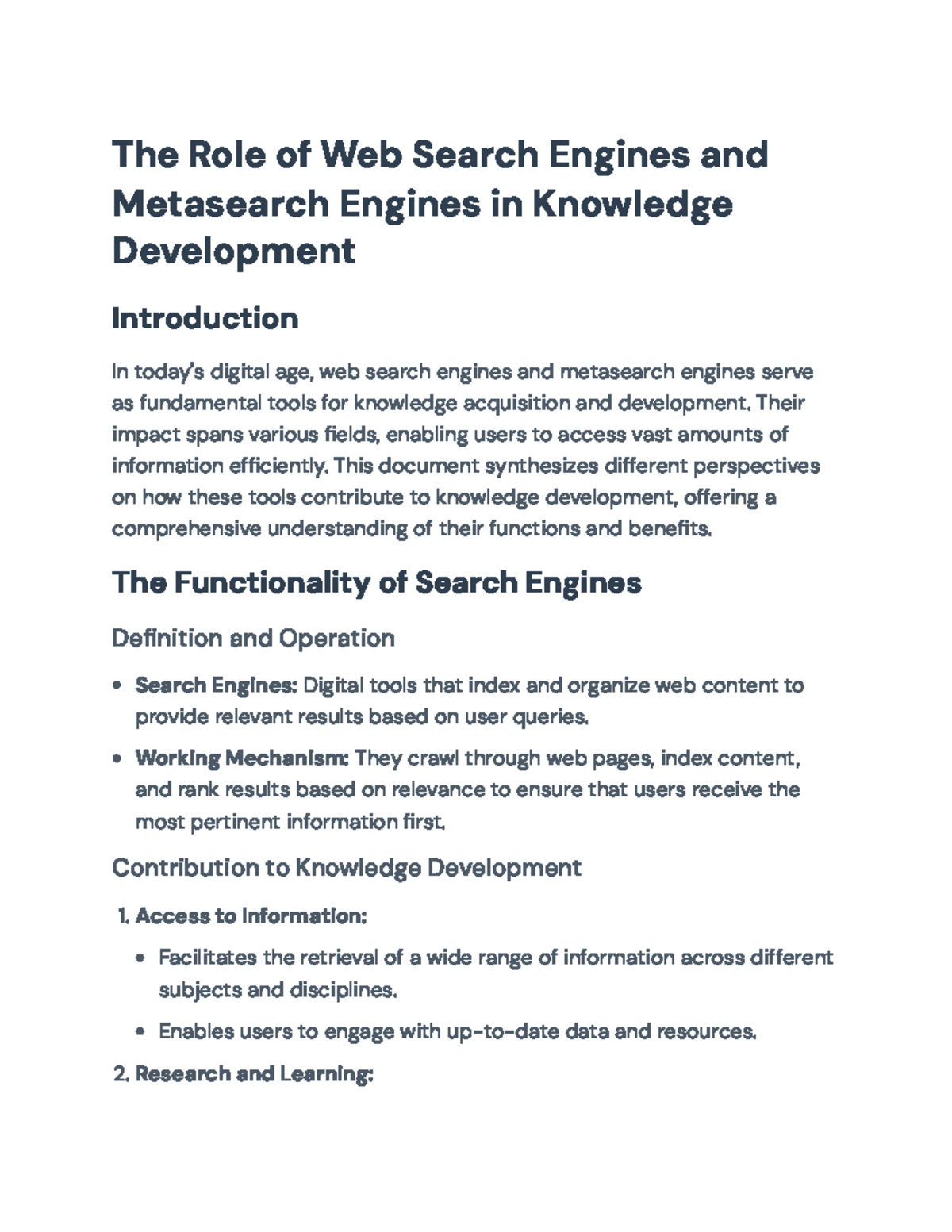 Knowledge Development Through Web Search Engines & Metasearch Engines ...