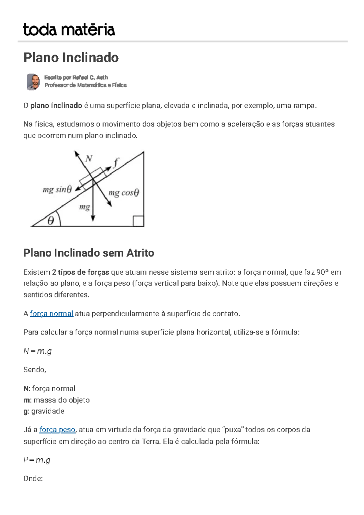 Física: Plano Inclinado, Forças e Atrito - Fórmulas e Exemplos - Studocu