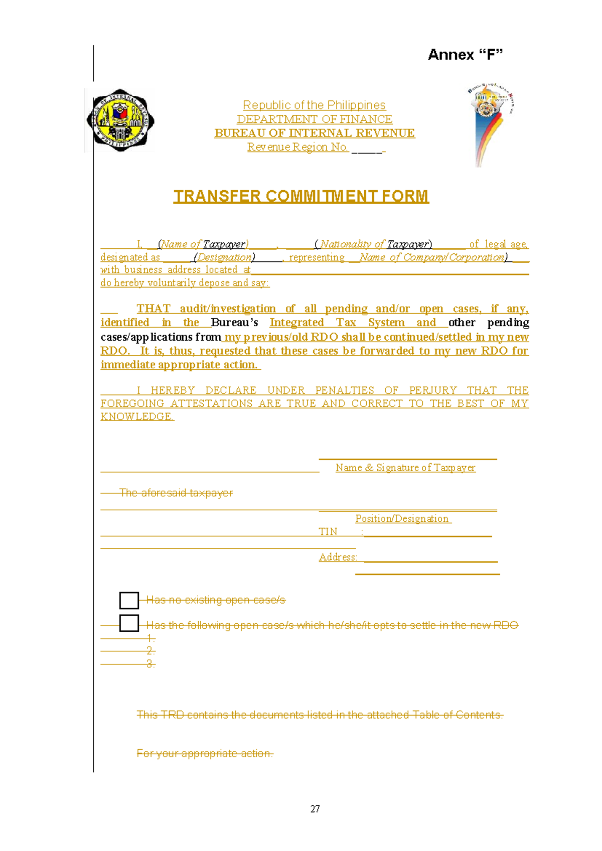 Transfer Commitment Form - RDO Change Request (11881 RMO04) - Studocu