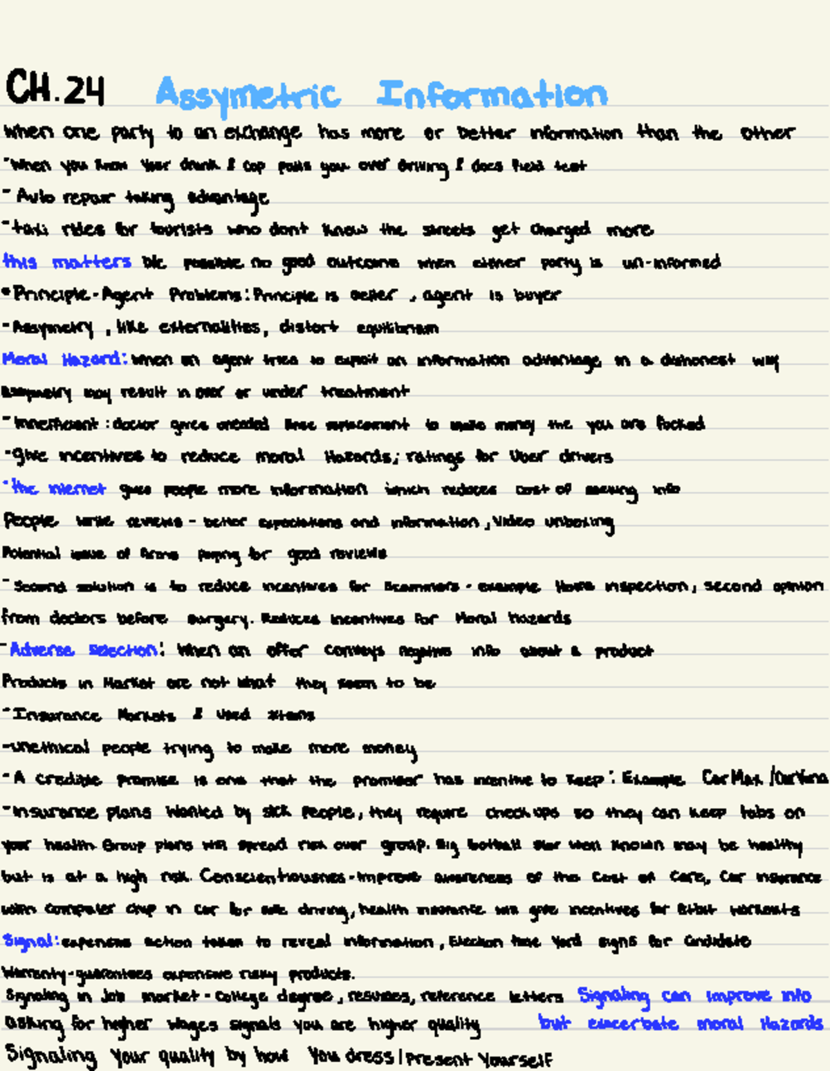 Exam 3 Notes - Professor Micah Tomas, chapter 24 asymmetric information ...