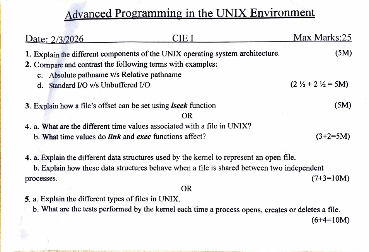UNIX CIEI 2026 - Advanced Programming Exam Paper - Studocu