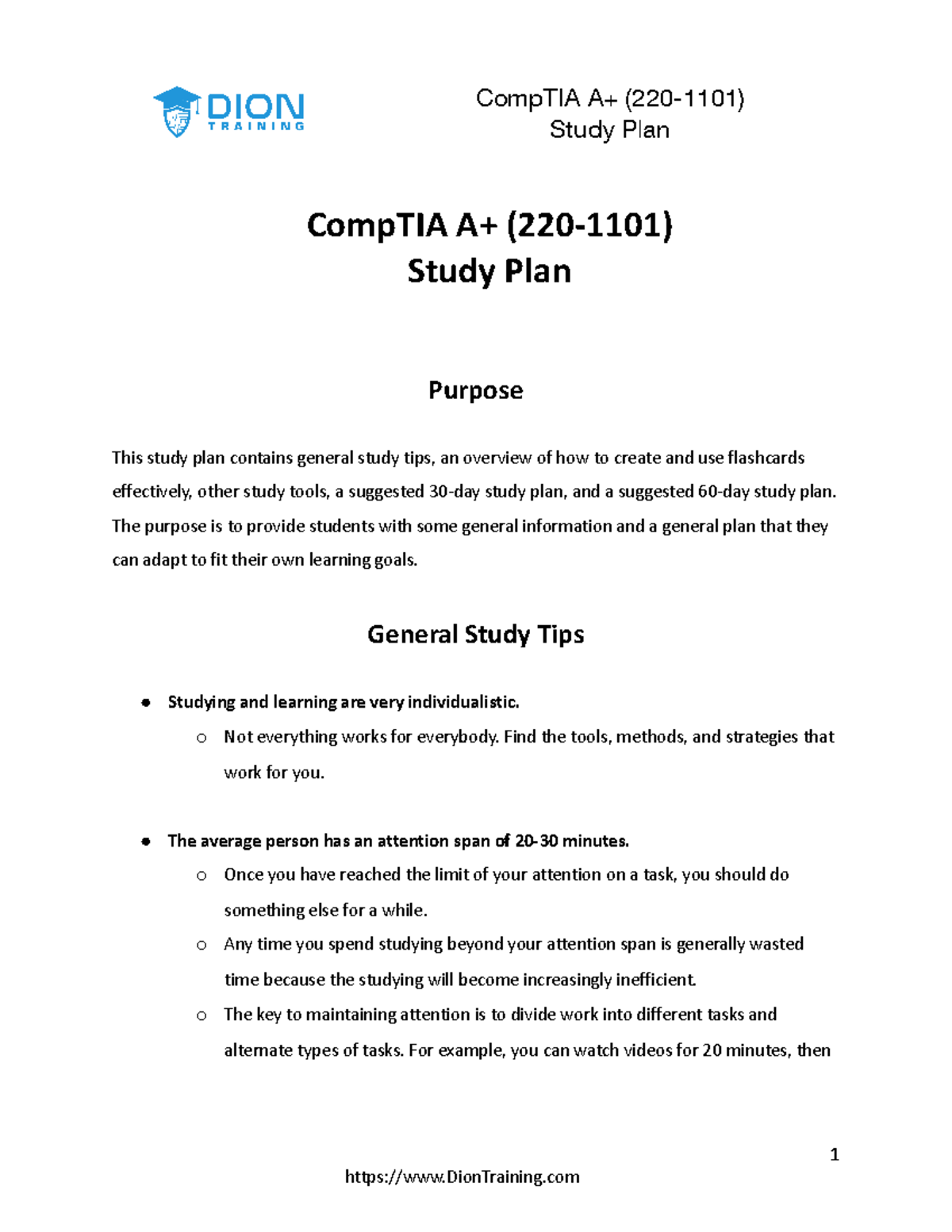 Comp TIA+A++(220-1101)+Study+Plan - Study Plan CompTIA A+ (220-1101 ...