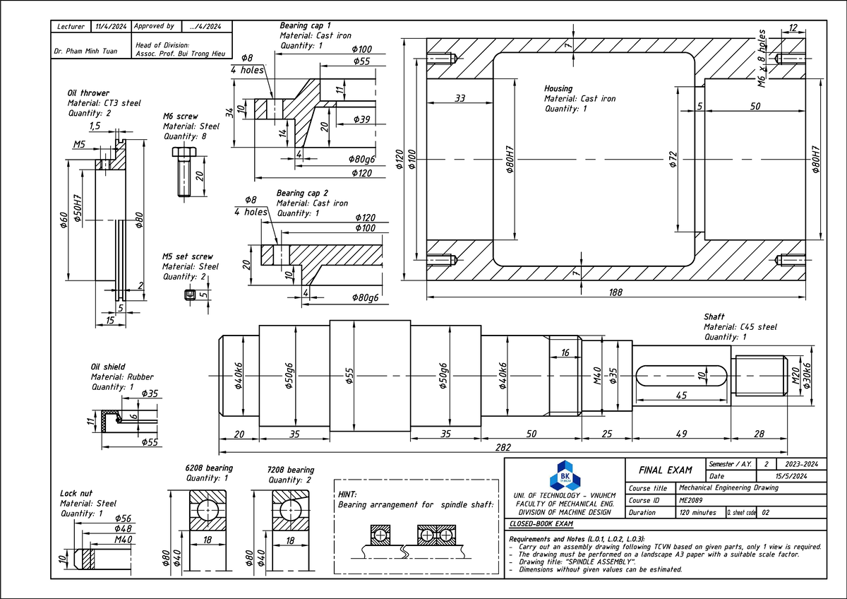 De thi HK232 TA De 02: Mechanical Engineering Drawing Assembly Guide ...