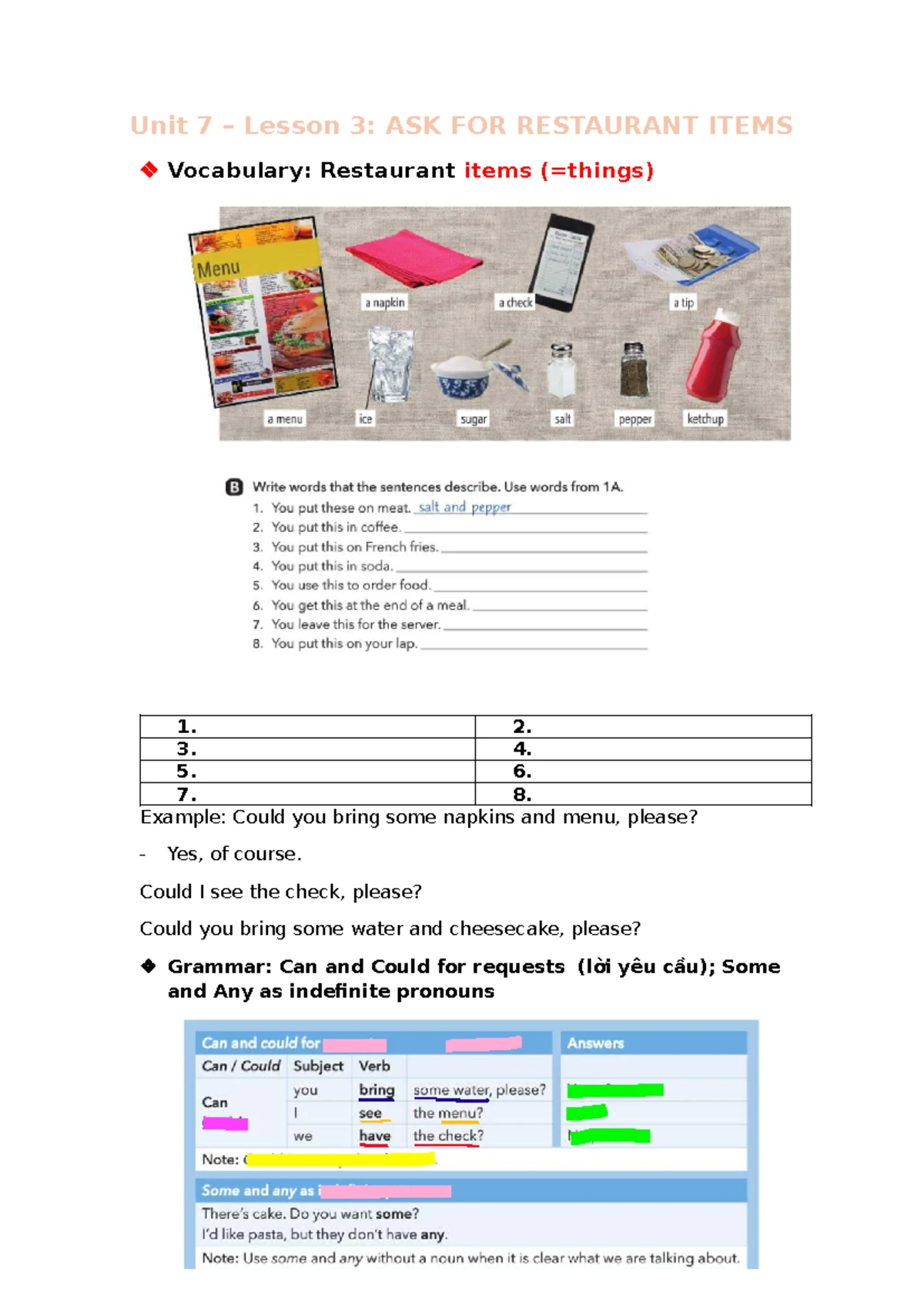 Unit 6: Lesson 3 - Activities Vocabulary & Grammar Practice - Studocu