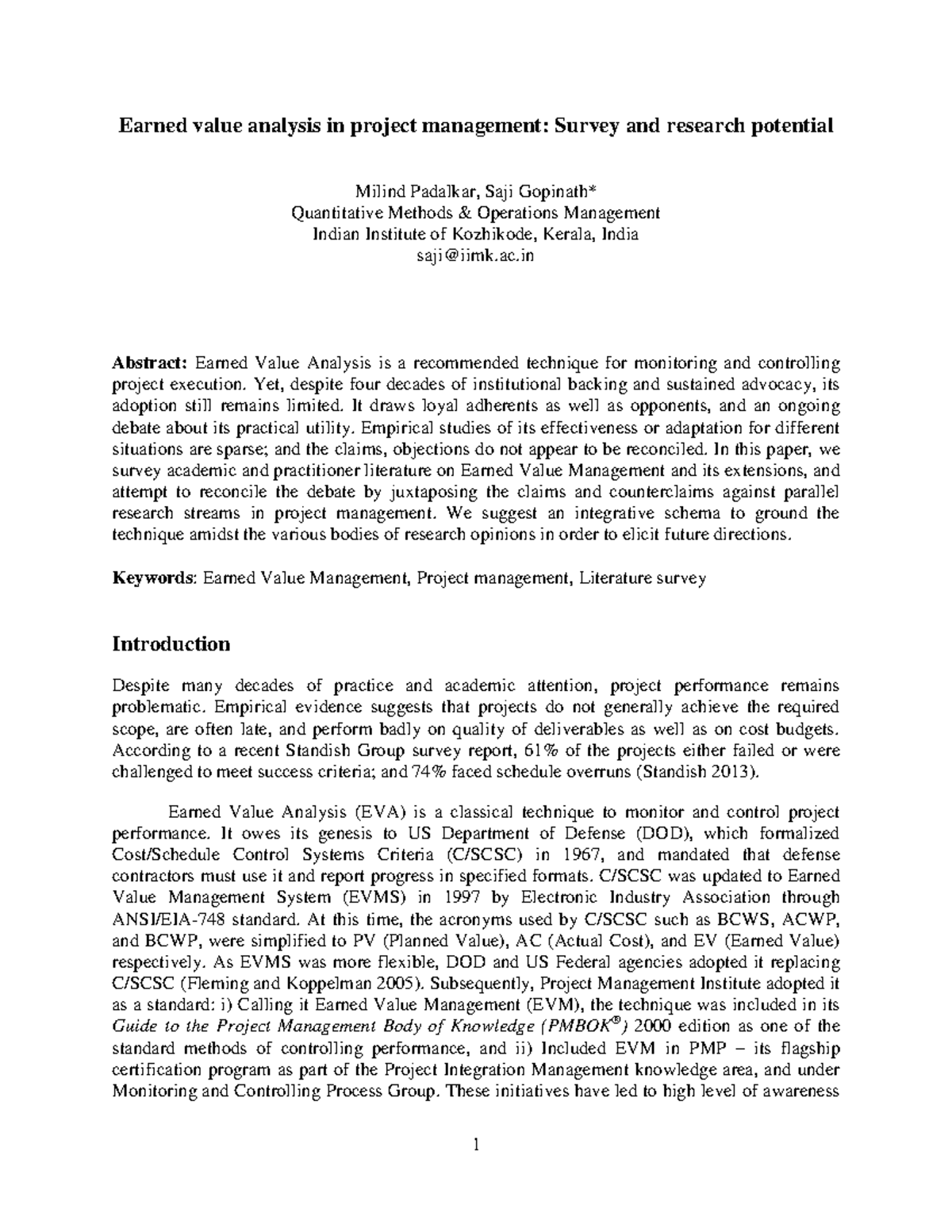 EVM 101: A Comprehensive Survey on Earned Value Analysis in Project ...