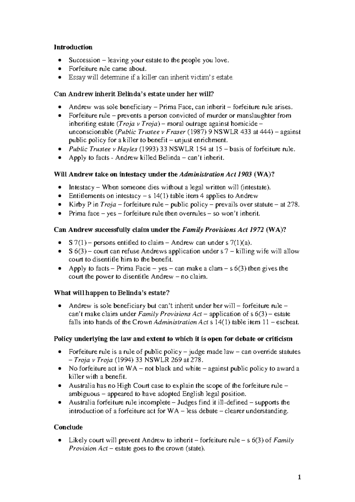 L4 Answer Plan - sample using wills - 1 Introduction Succession ...