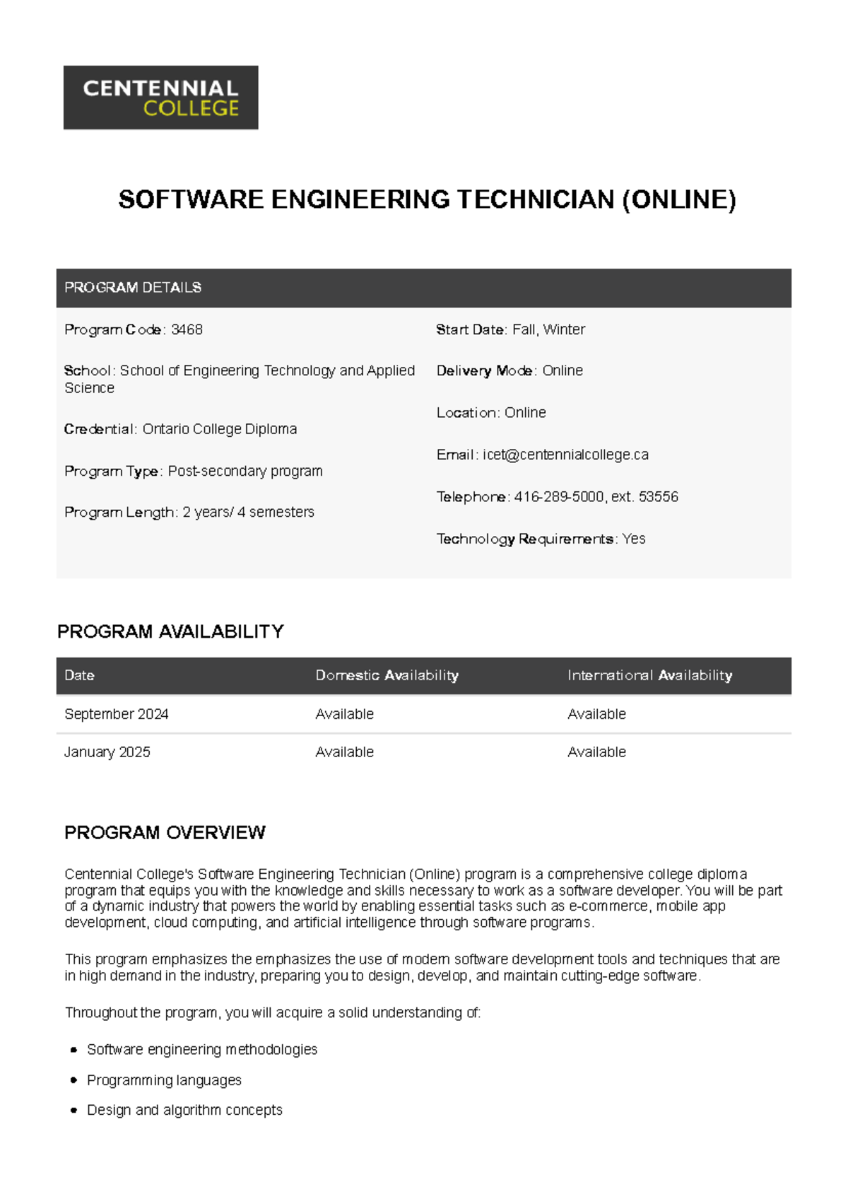 Centennial College Software Engineering Technician Program Overview ...