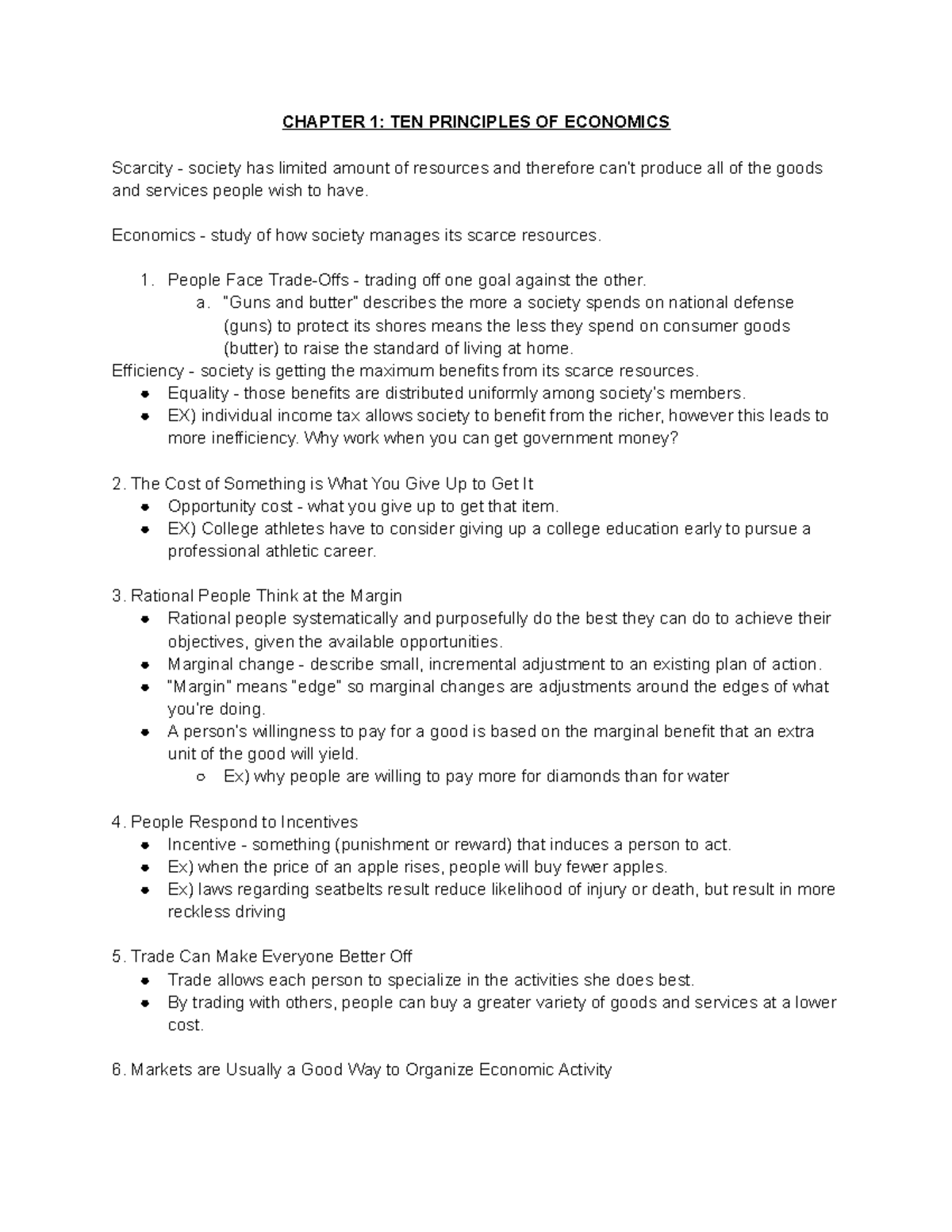 Macroeconomics Notes - CHAPTER 1: TEN PRINCIPLES OF ECONOMICS Scarcity ...