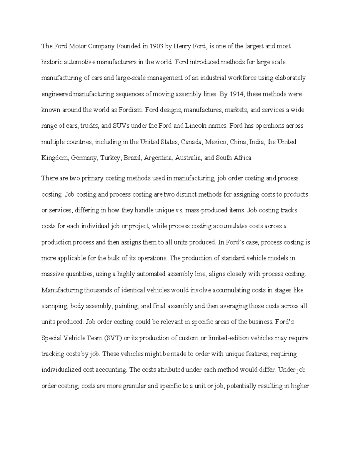 3-2 Costing Method Analysis for Ford Motor Company Operations - Studocu