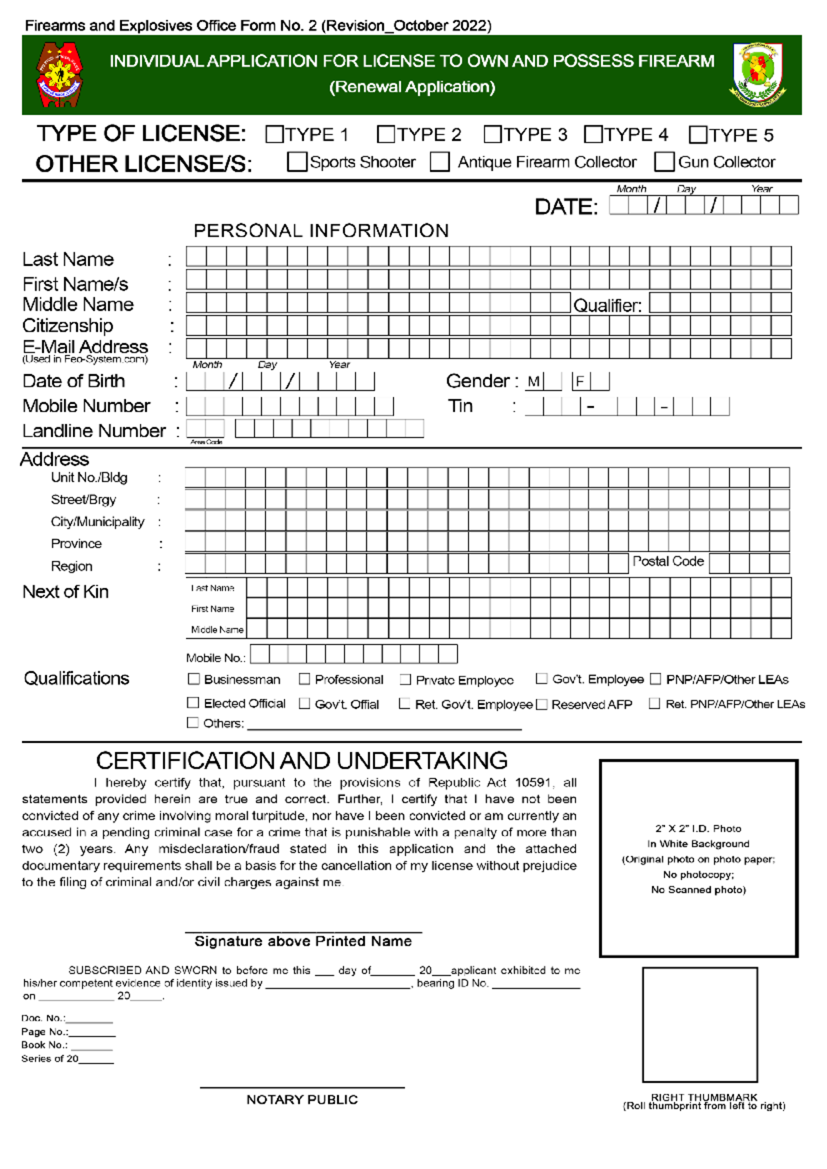 FEO FORM No 2 Ltopf Renewal Application 2 - BS in Social Work - Studocu