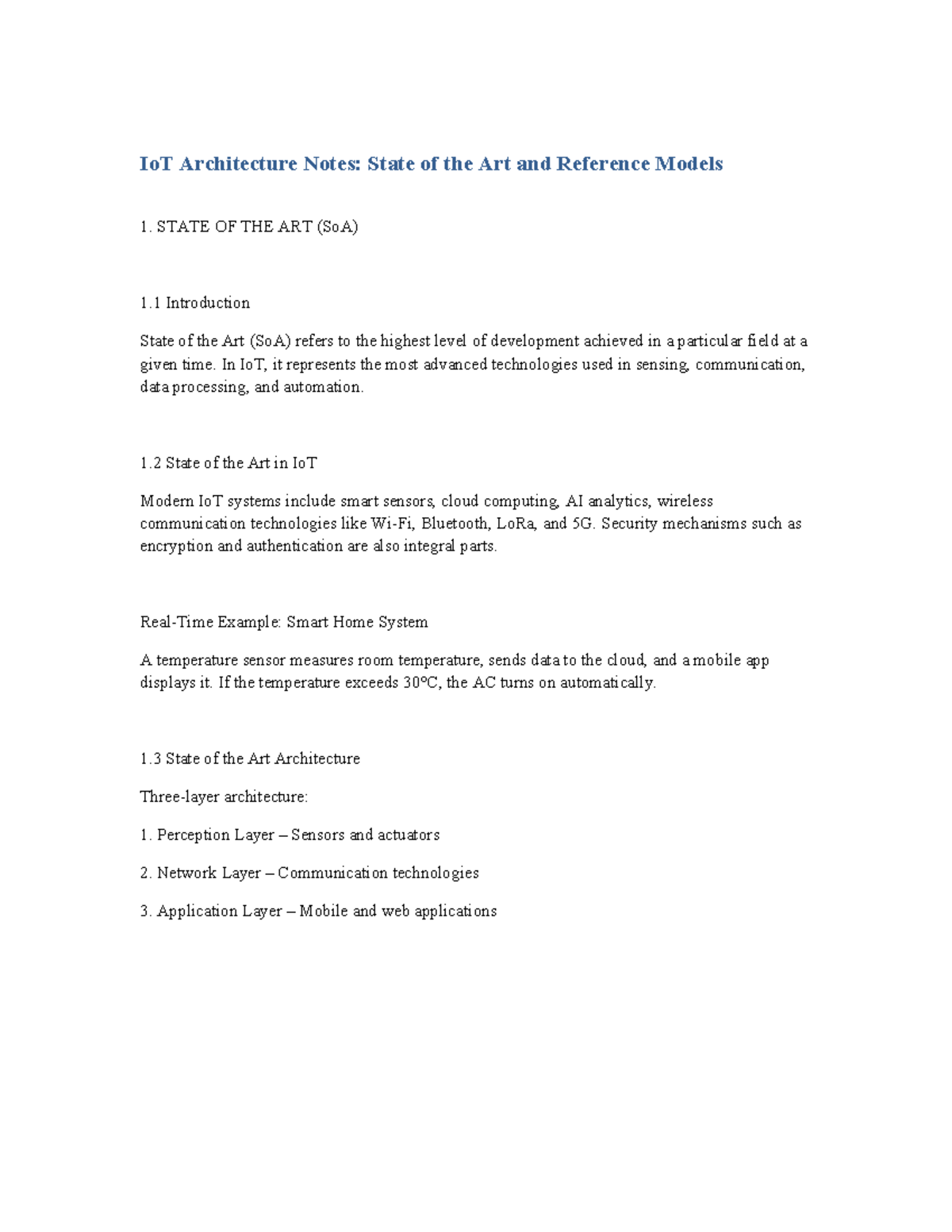 IoT Architecture Notes: State of the Art & Reference Models - Studocu