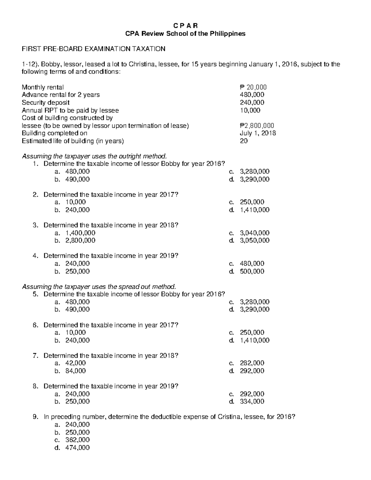 CPAR TAX First Preboard Review: Comprehensive Guide to Taxation - Studocu