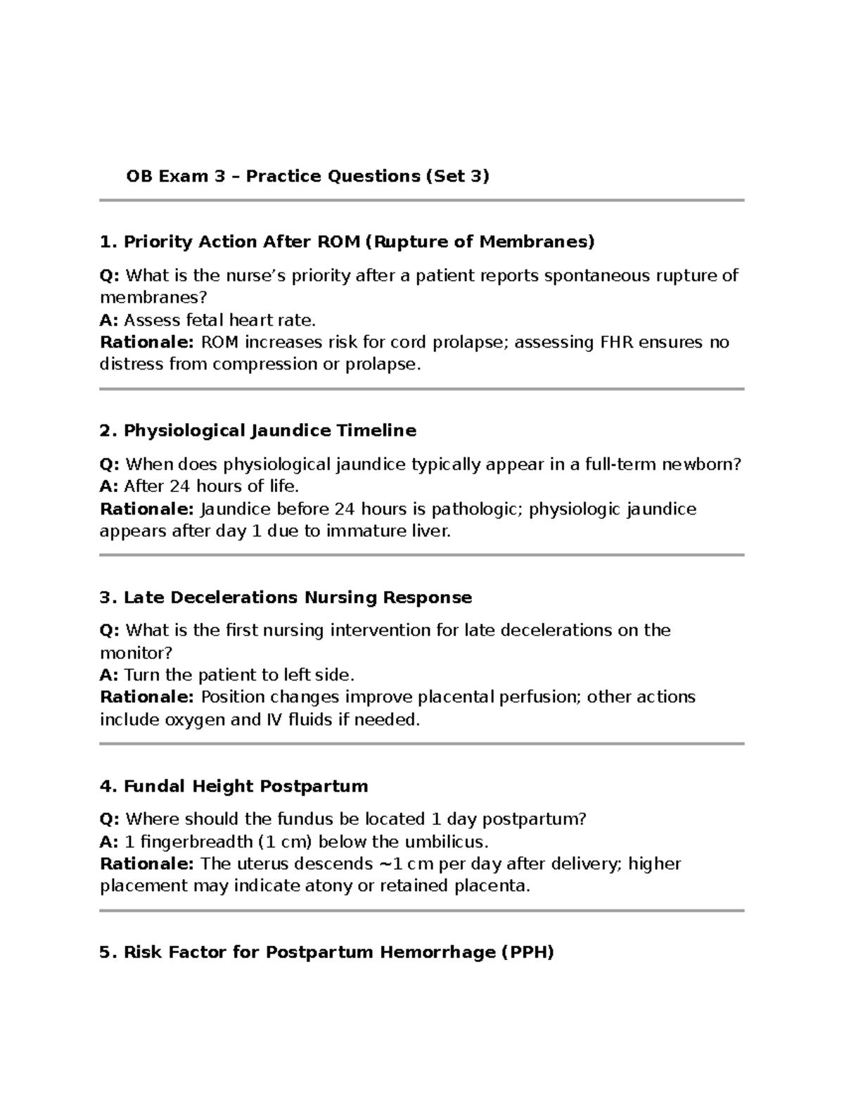 OB 3 Exam Practice Questions: Maternal & Newborn Care Insights - Studocu