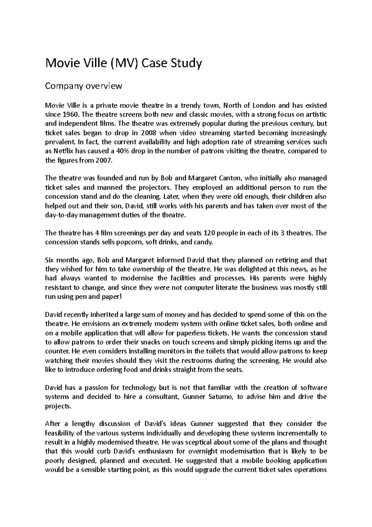 Exercise 3 - requiment - Movie Ville (MV) Case Study Company overview ...
