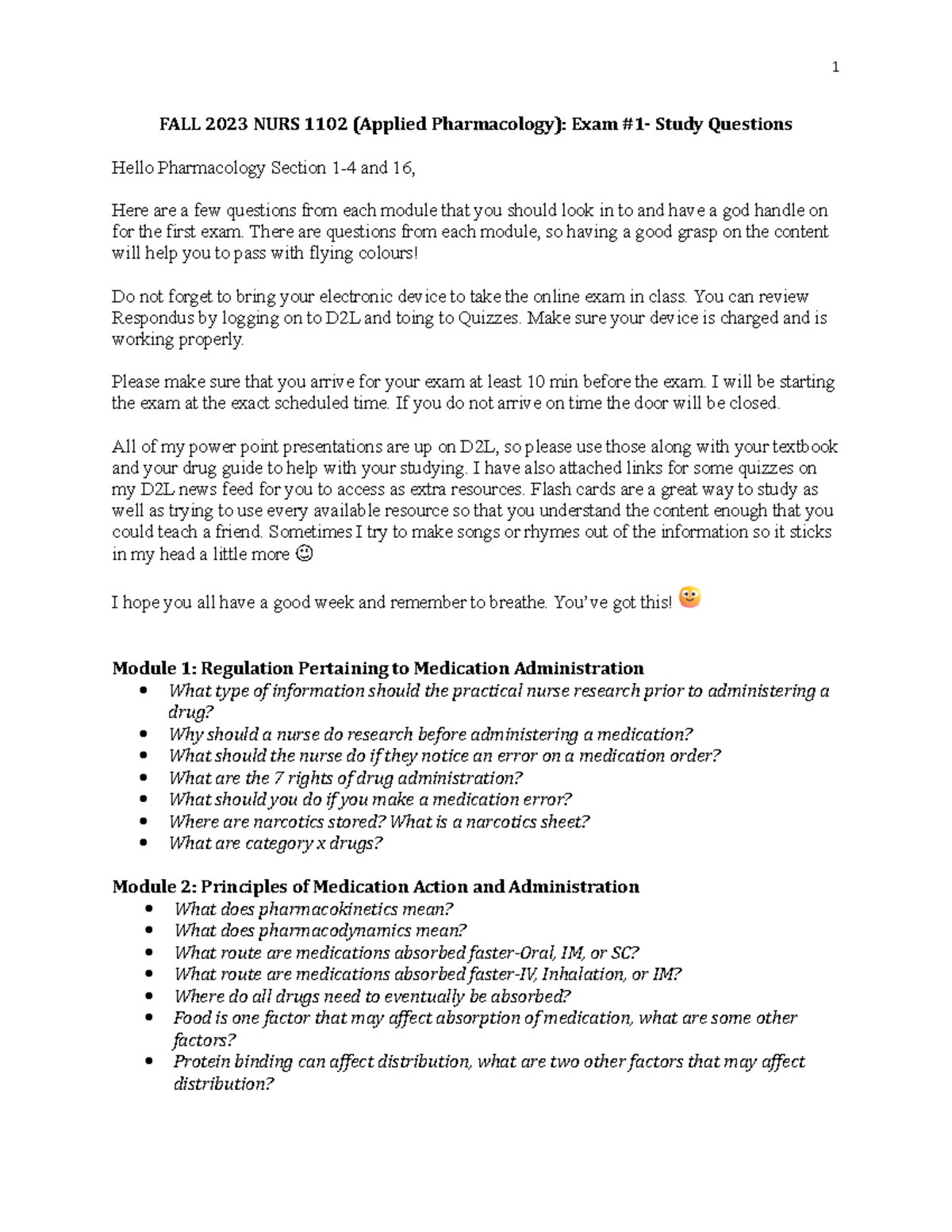 NURS 1102 Fall 2023 Exam 1 Review: Study Questions & Key Concepts - Studocu