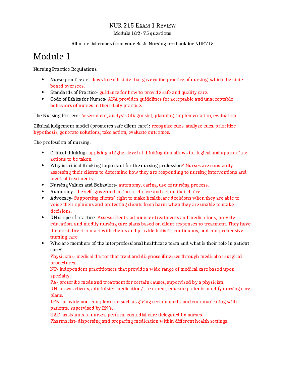 NUR 215 EXAM 1 REVIEW: Comprehensive Study Guide with 75 Questions ...