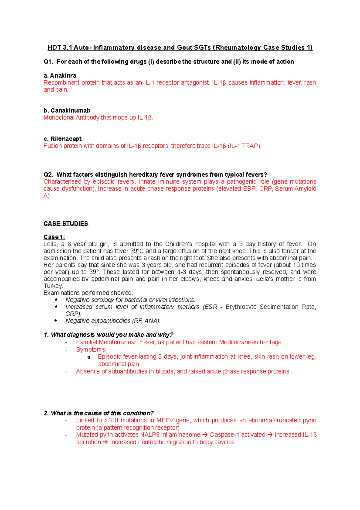 Rheumatology Case Studies: Inflammatory Diseases & Gout SGT - Studocu