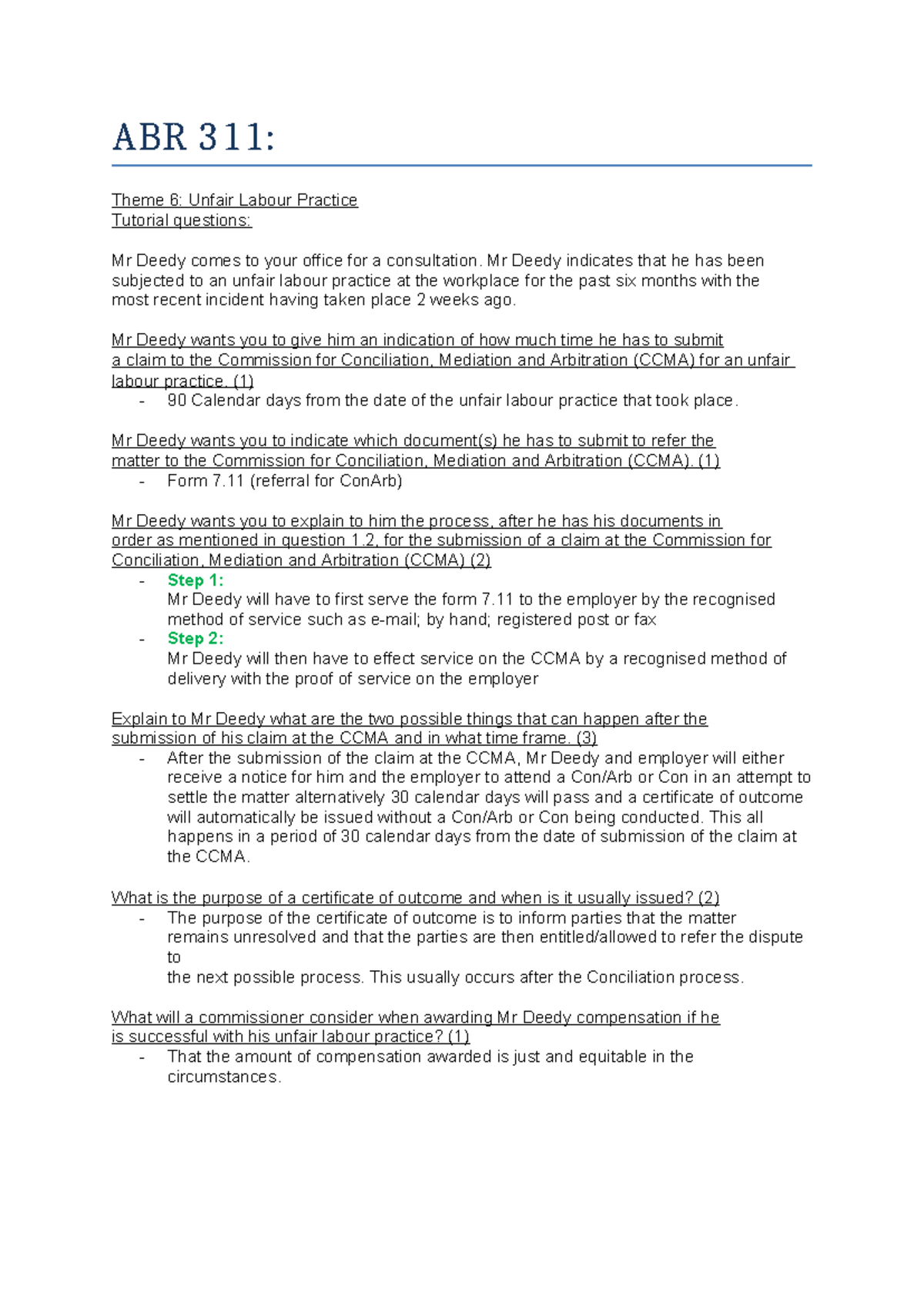 ABR 311: Unfair Labour Practice & Collective Bargaining Exam Questions ...
