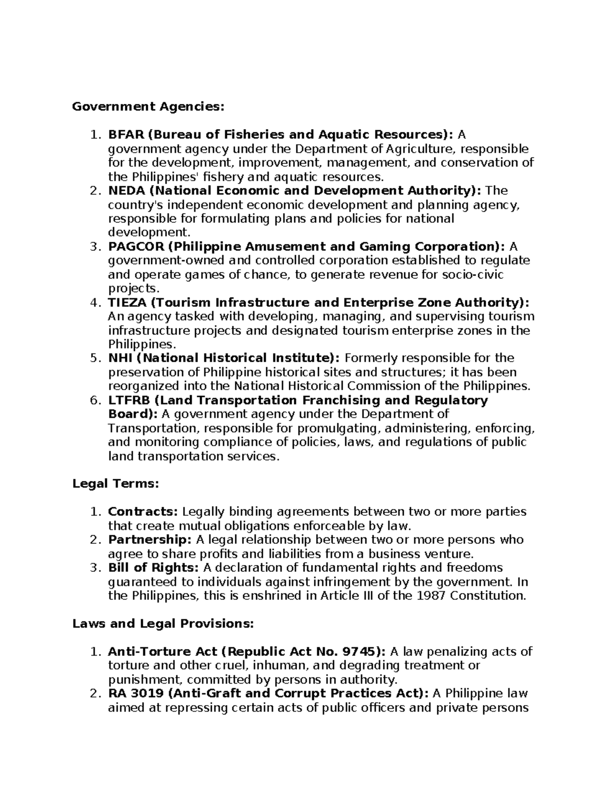 THC-7: Government Agencies & Legal Provisions Overview - Reviewer Notes ...