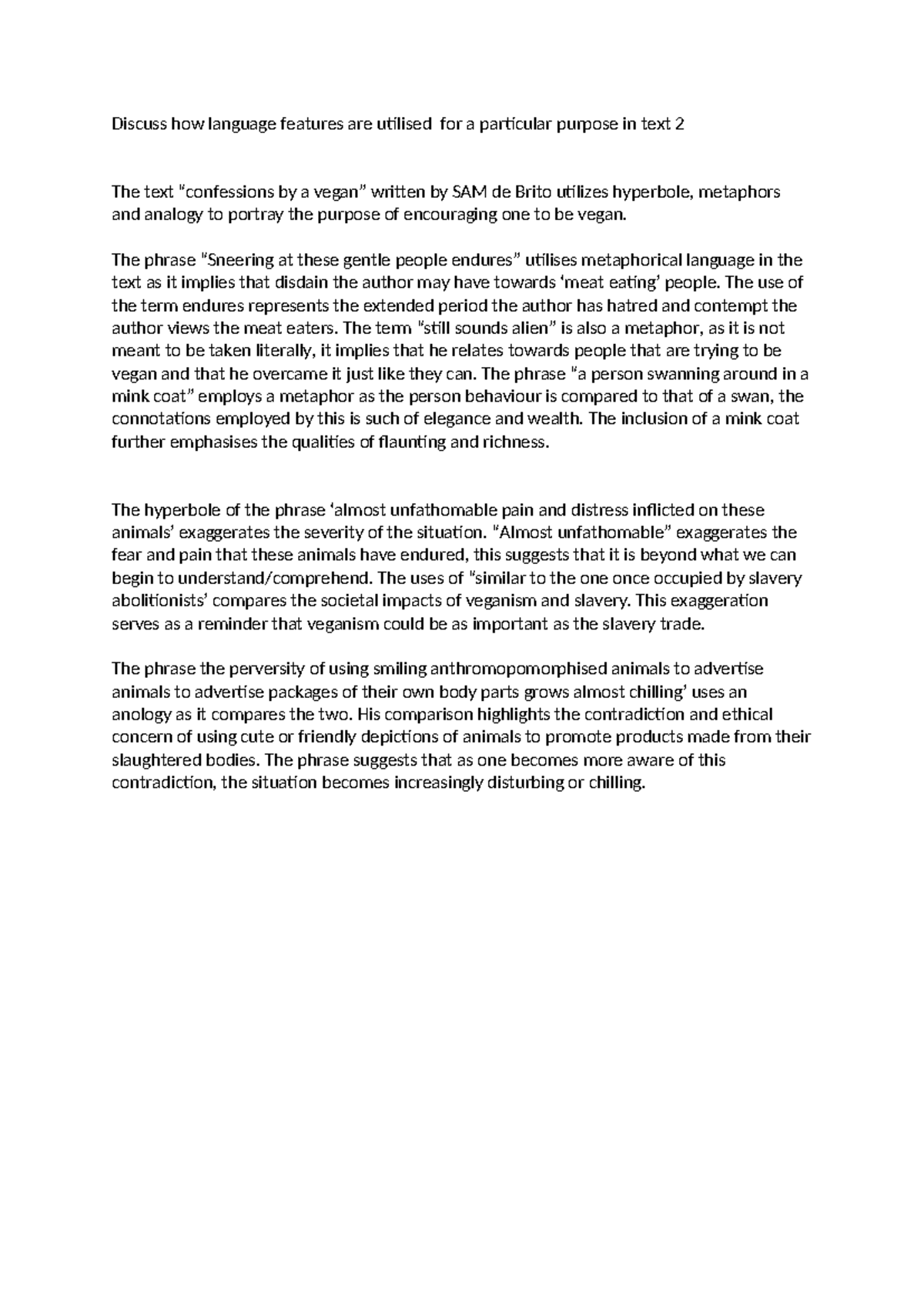 ENG 101 Essay Notes: Language Features in Text 2 Analysis - Studocu