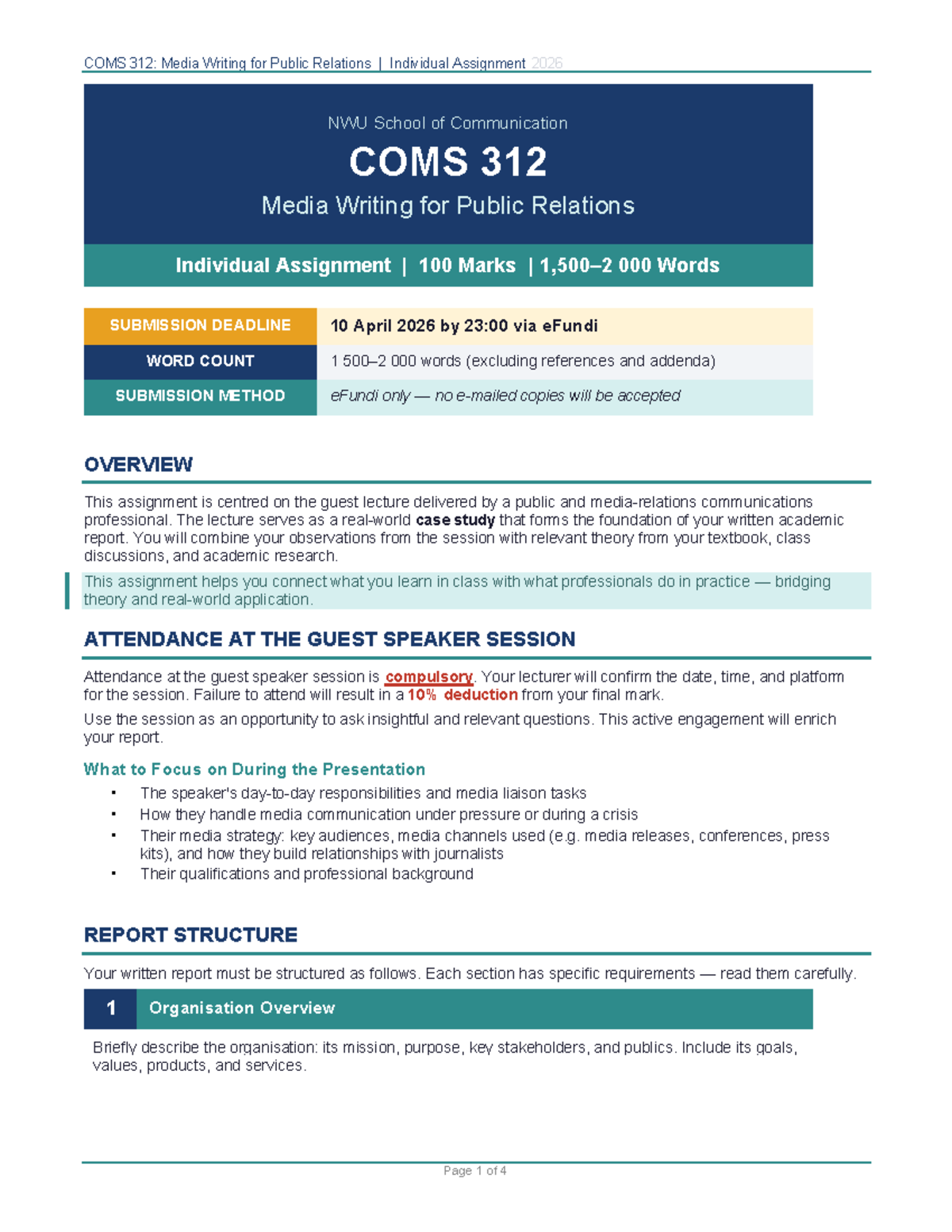 COMS 312: Media Writing Individual Assignment Overview & Guidelines ...