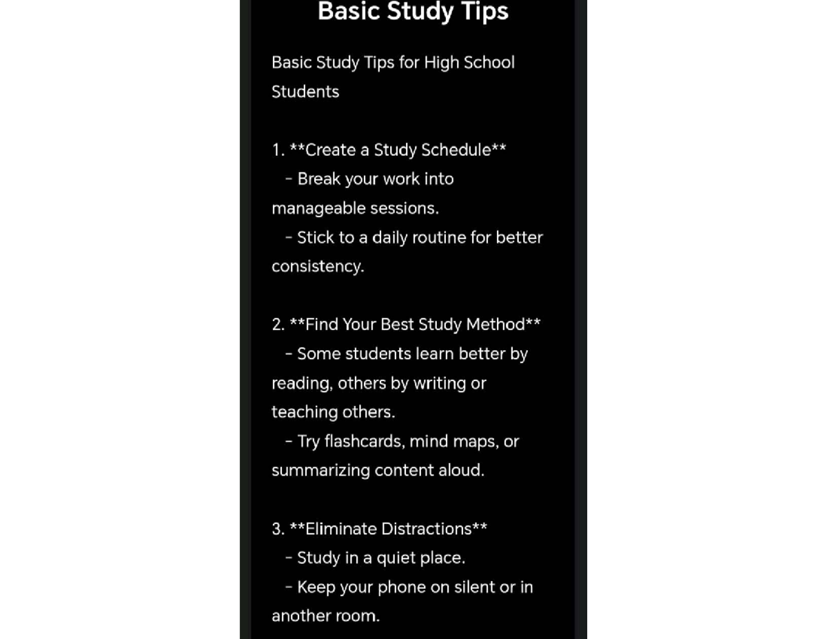 Basic study tips for high school students: effective strategies - Studocu