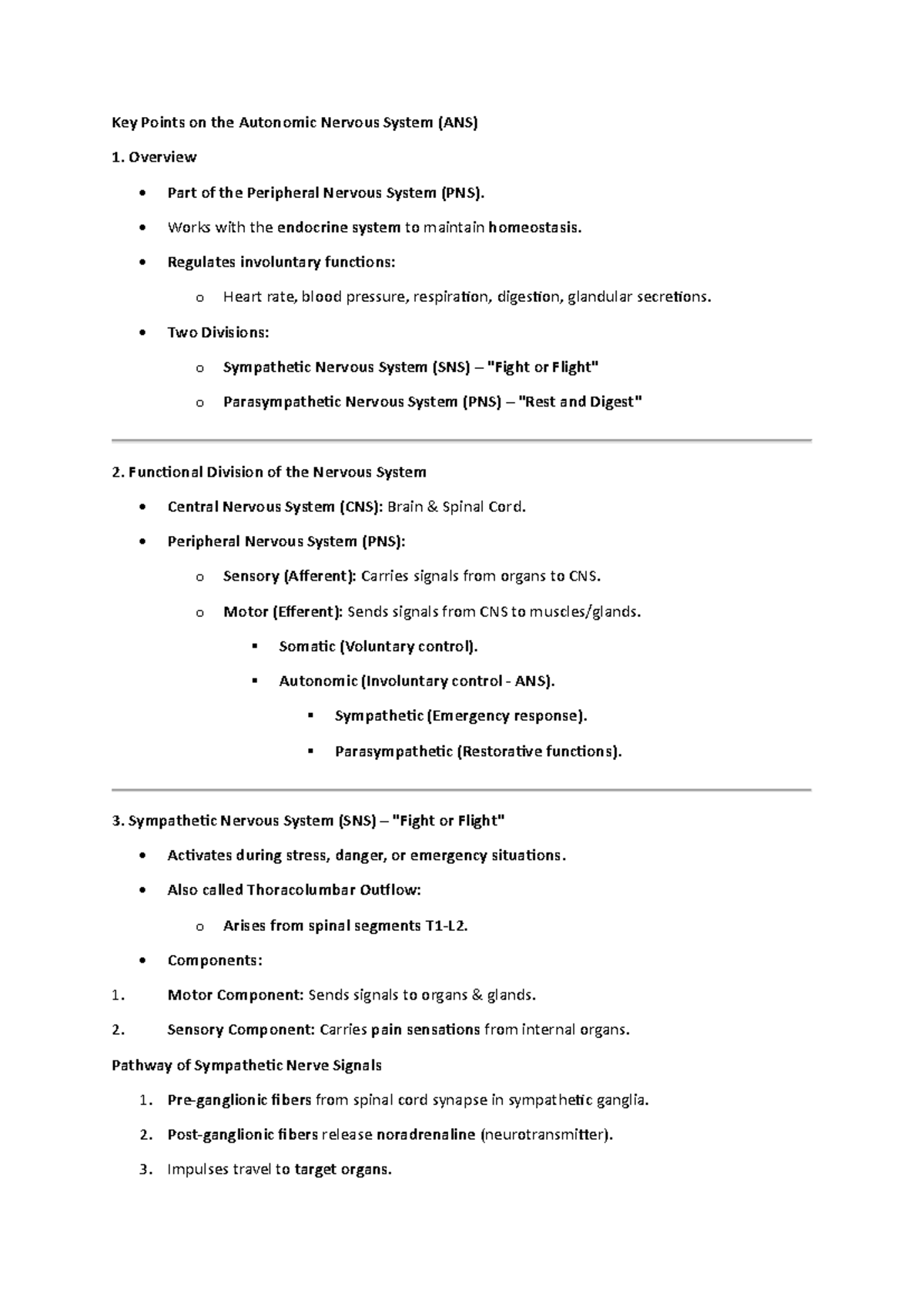 Key Points on the Autonomic Nervous System (ANS) - Overview & Functions ...