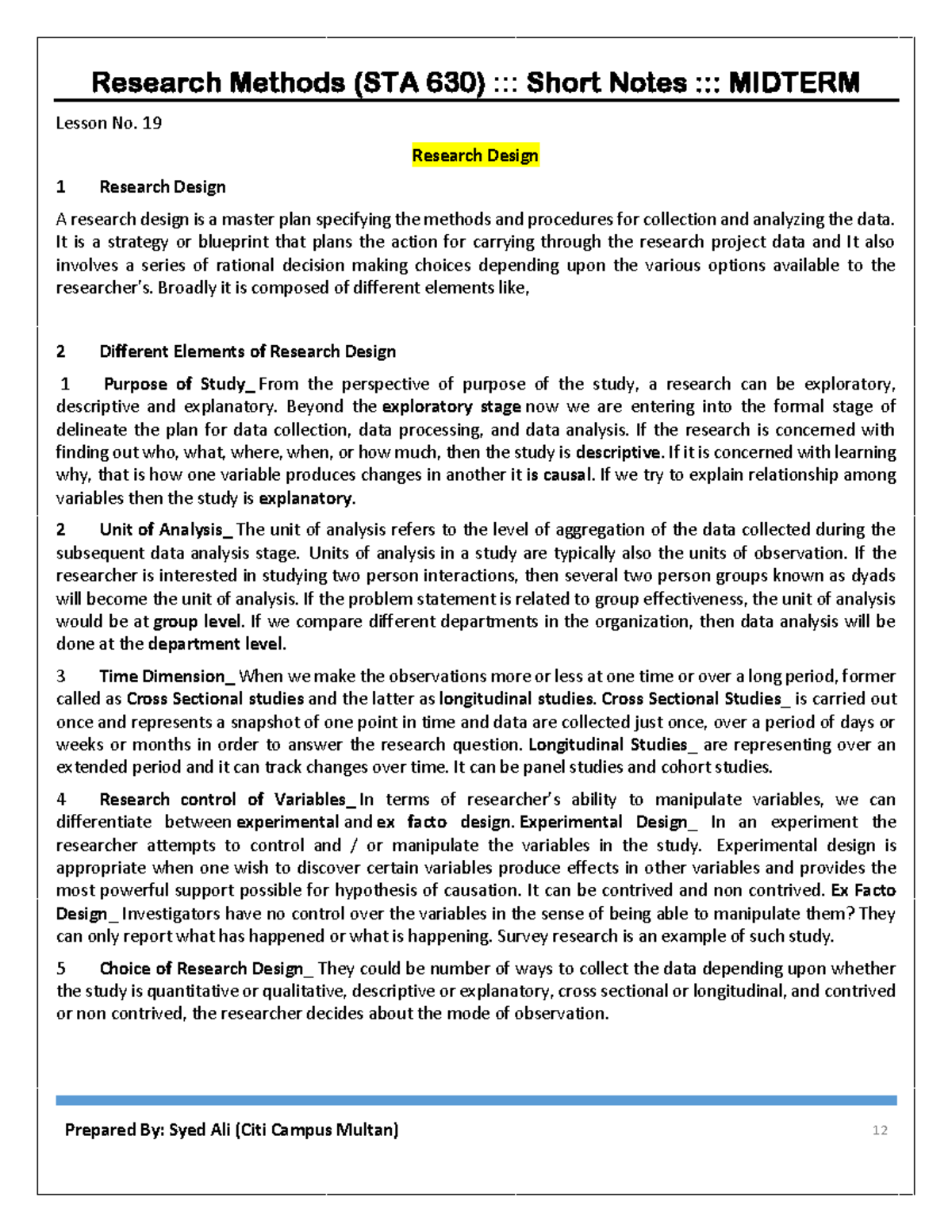 STA630 Midterm Research Design & Survey Research Overview Notes - Studocu