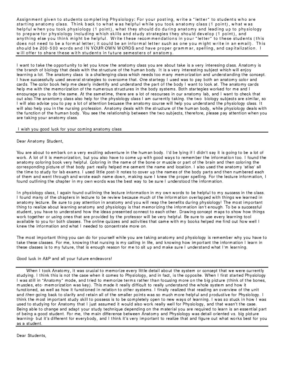 Dear Anatomy Students for sharing - Assignment given to students ...