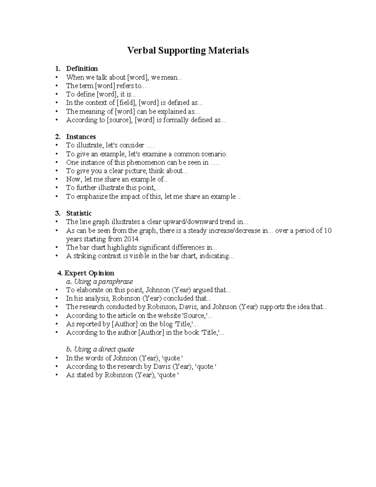 Useful Phrases for Providing Verbal Supporting Materials - Verbal ...