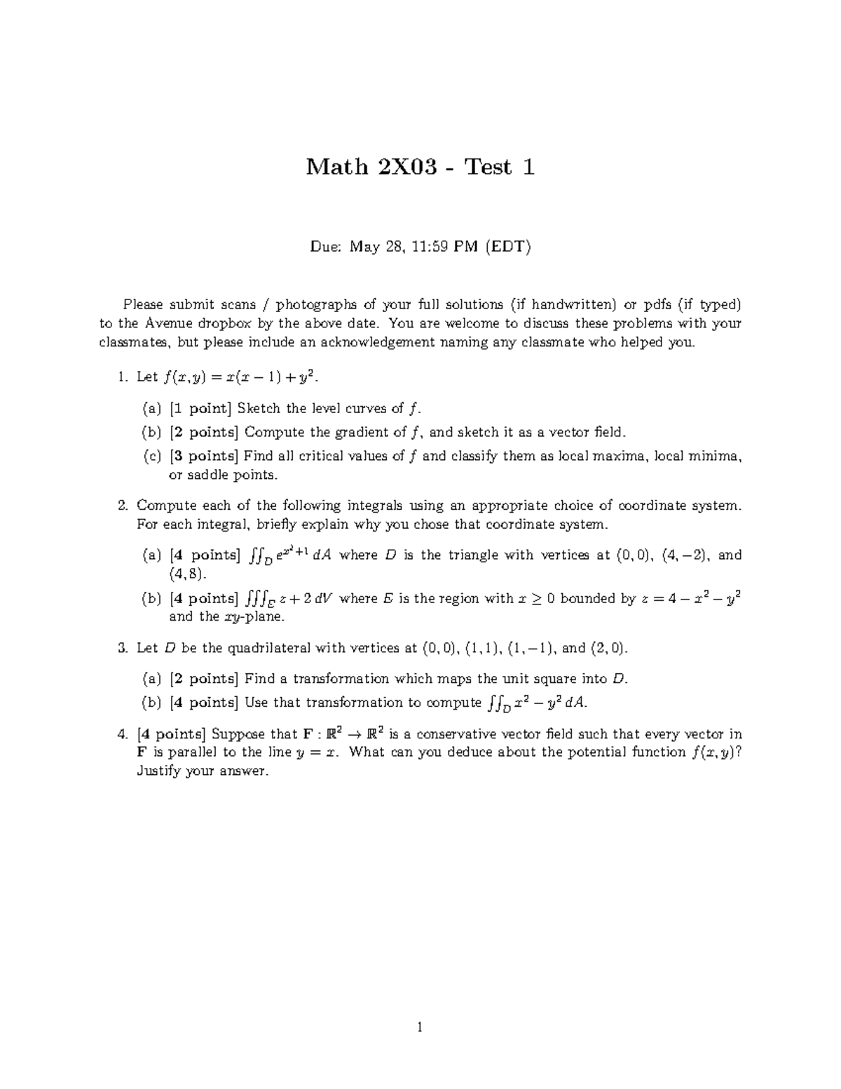 Midterm Test 1 - Math 2X03 (Questions Only & Solutions Required) - Studocu