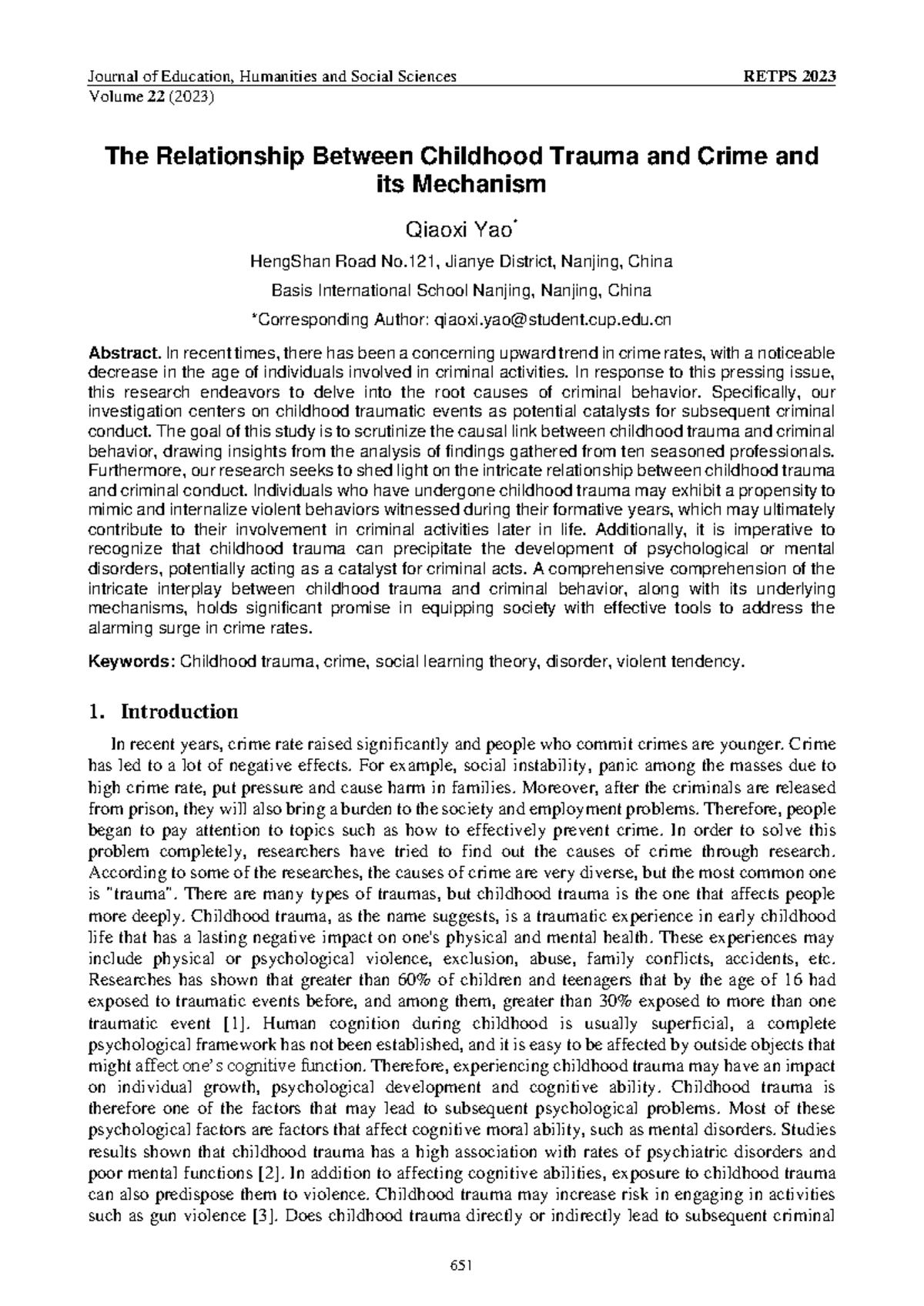 The Impact of Childhood Trauma on Criminal Behavior: A Study - Studocu