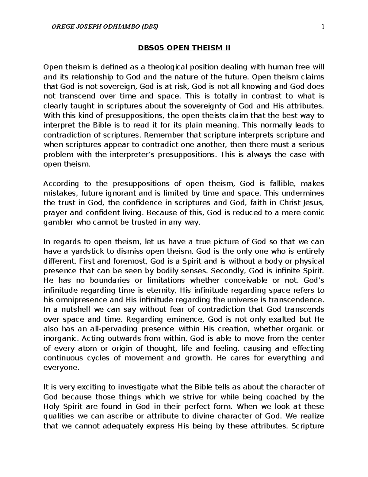 DBS05 OPEN Theism II - existence of God - DBS05 OPEN THEISM II Open ...