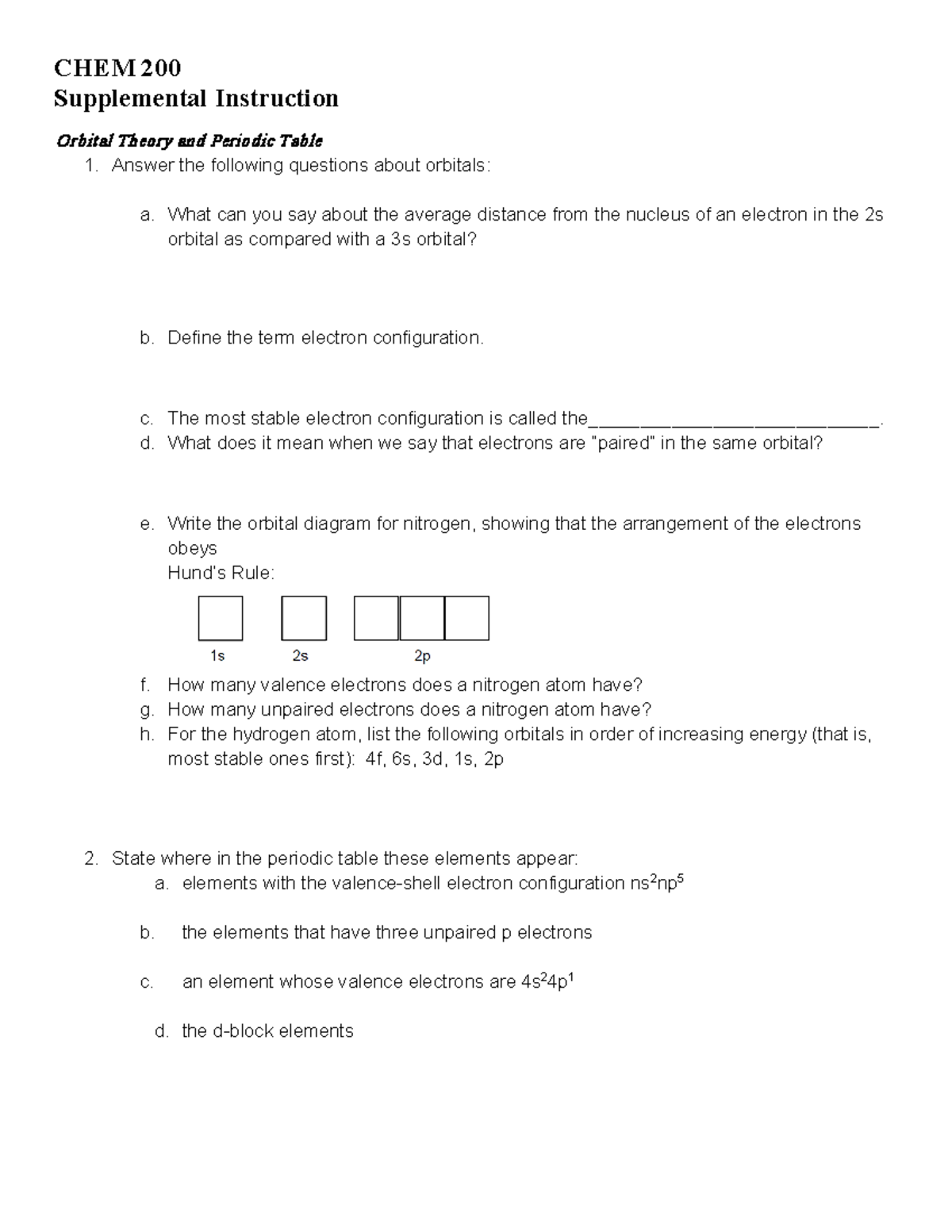 Electron Configuration Worksheet - ATOMIC THEORY PROBLEM SET 2 Name ...