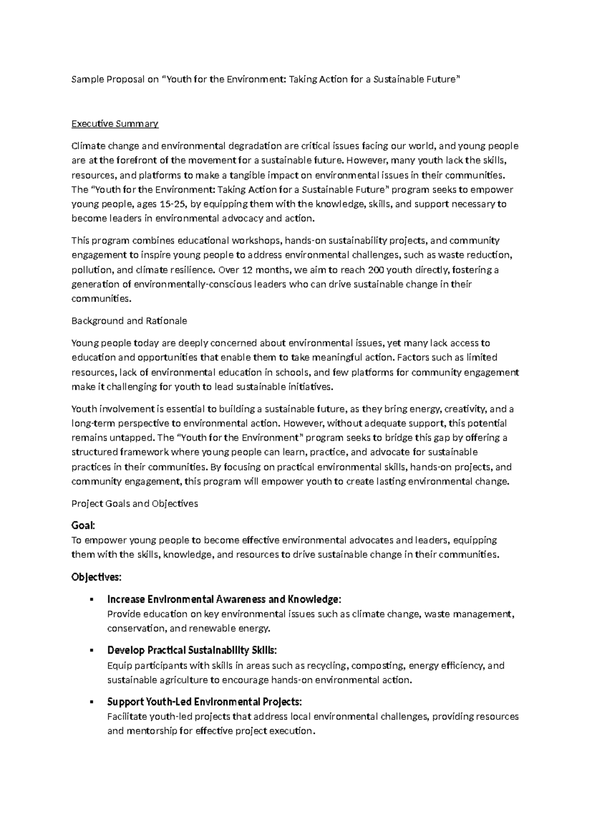 Youth for the Environment: A Sustainable Action Proposal - Studocu