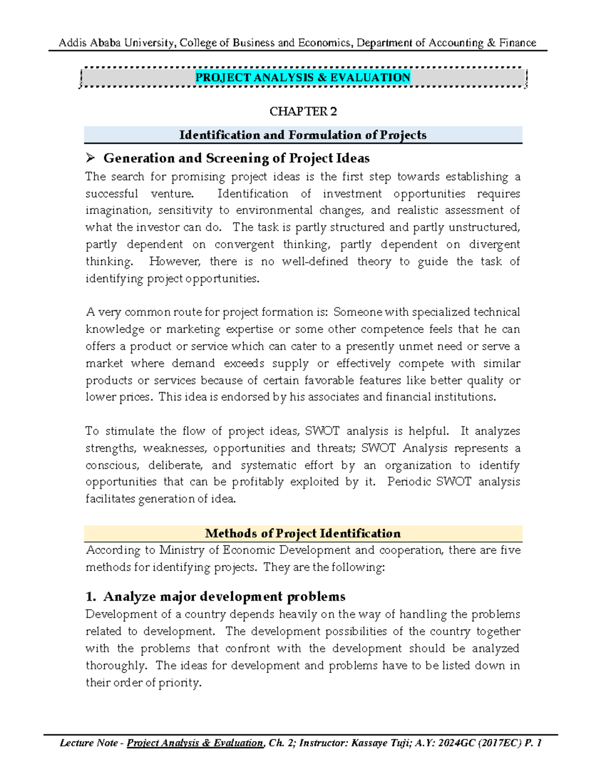 Ch. 2- Project Analysis & Evaluation - CHAPTER 2 Identification and ...