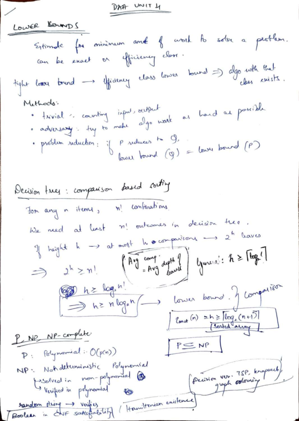DAA U4 Revision Notes: Lower Bounds and Efficiency Analysis - Studocu