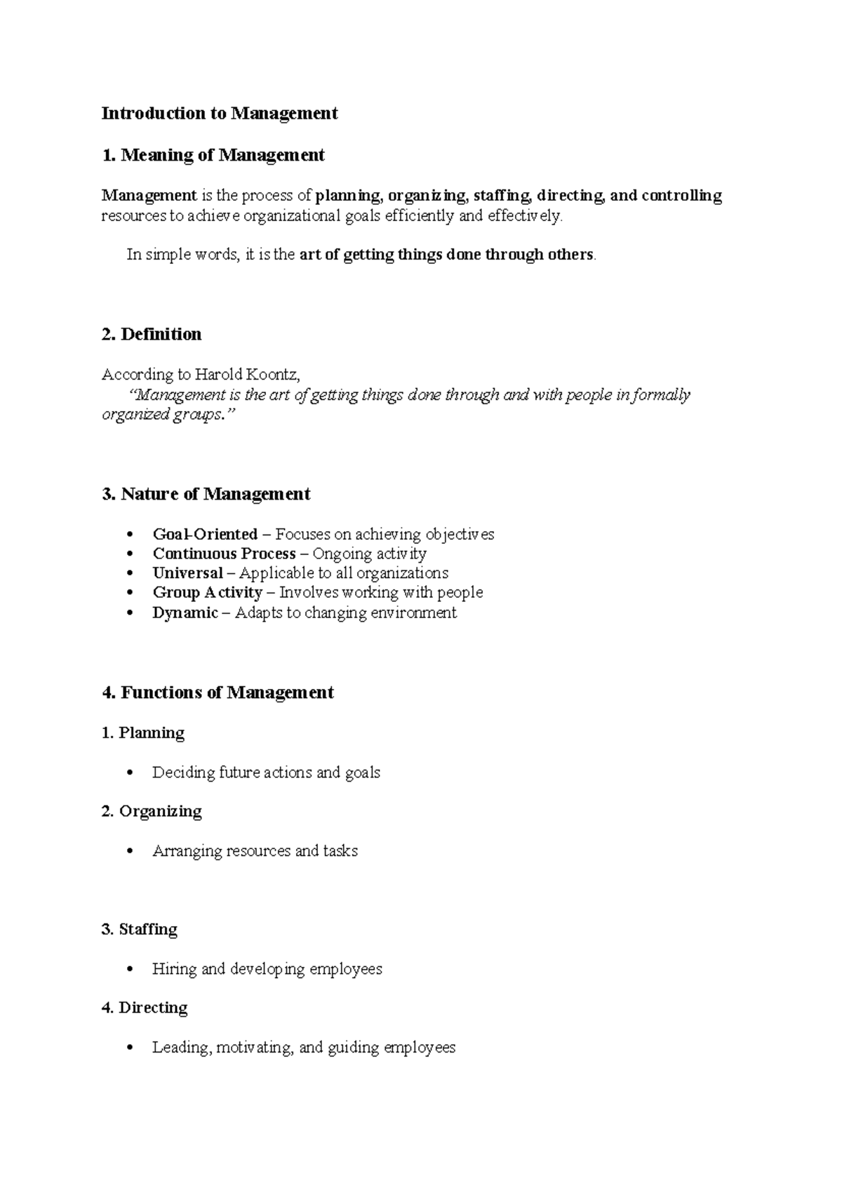 Introduction to Management (MGMT 101): Key Concepts and Theories - Studocu
