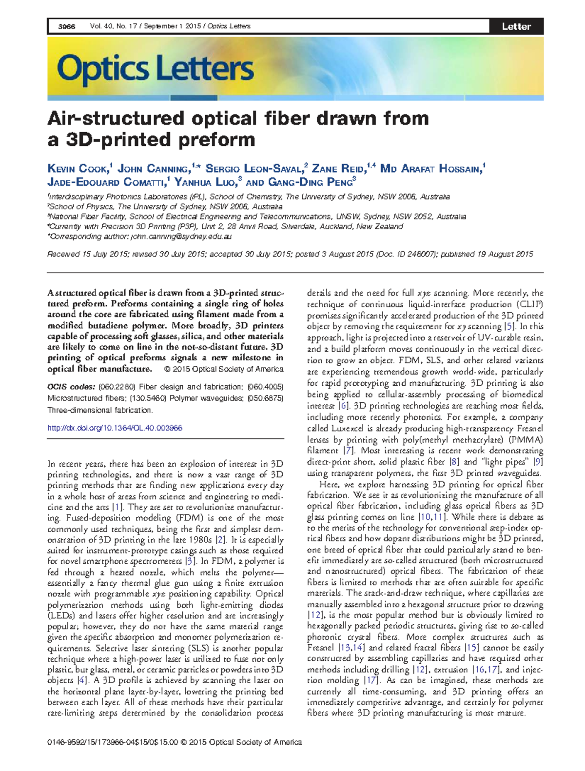 3D Printed Structured Optical Fibers: Innovations in Fiber ...