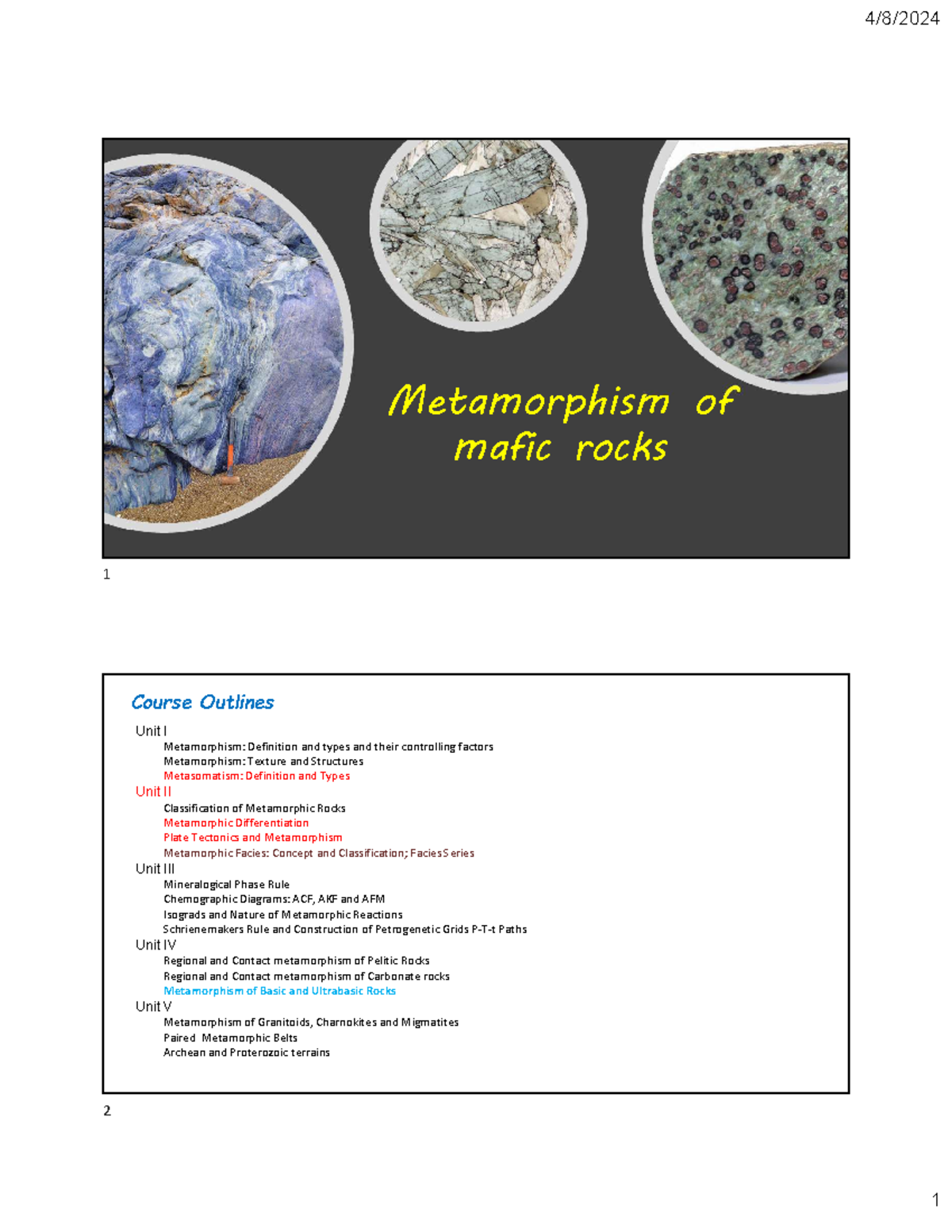 Metamorphism of Mafic Rocks - Concepts and Classifications (GEOL 101 ...