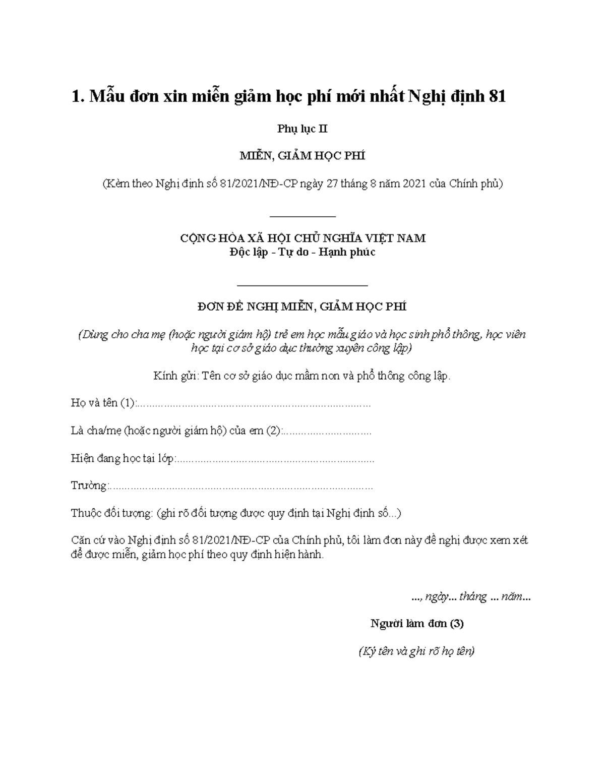 Mau-don-de-nghi-mien-giam-hoc-phi - 1. Mẫu đơn xin miễn giảm học phí ...