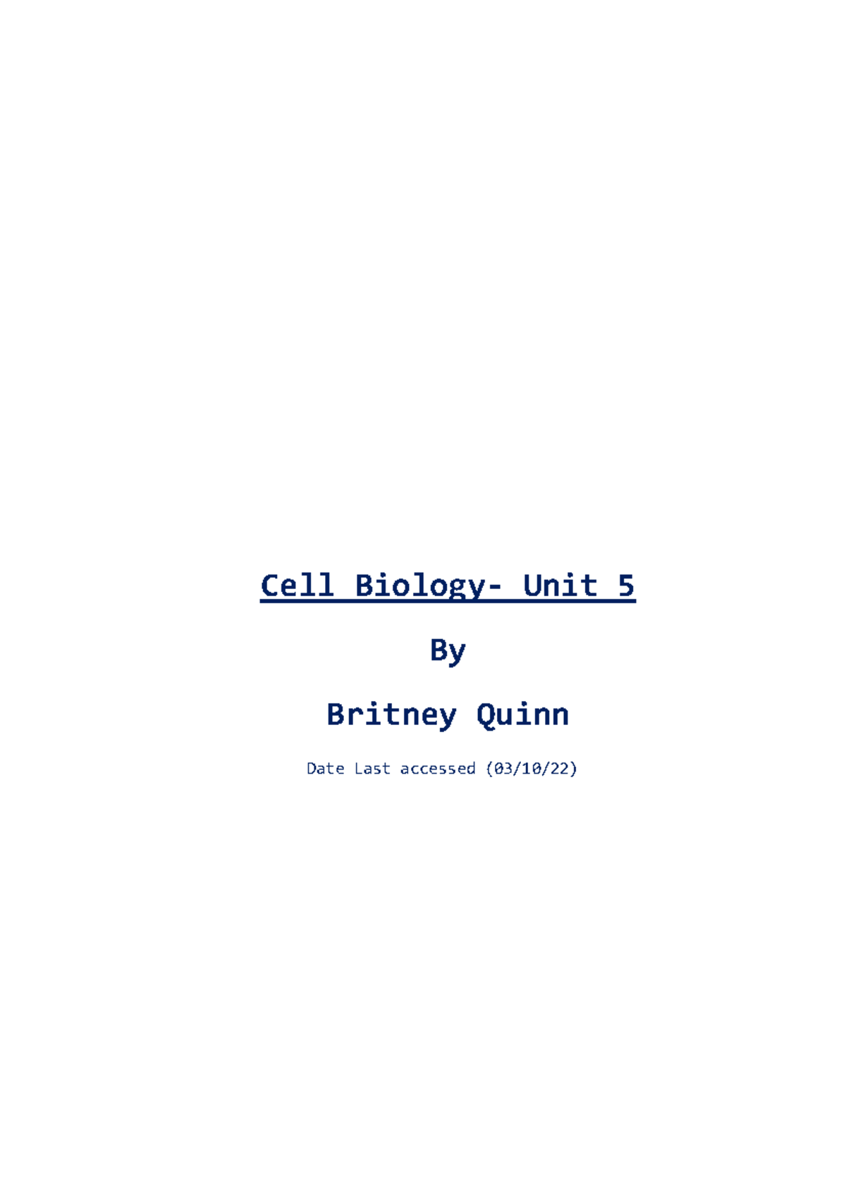 Cell Biology Unit 5: Understanding Cell Characteristics and Functions ...