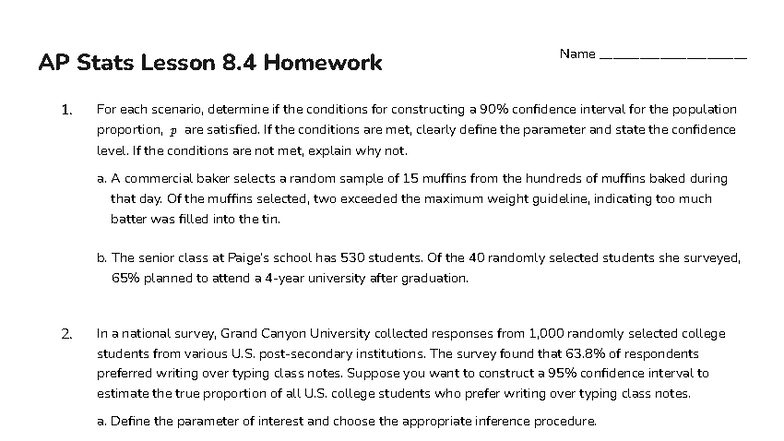 8 - kawai - AP Stats Lesson 8 Homework Name ______________________ 1. a ...