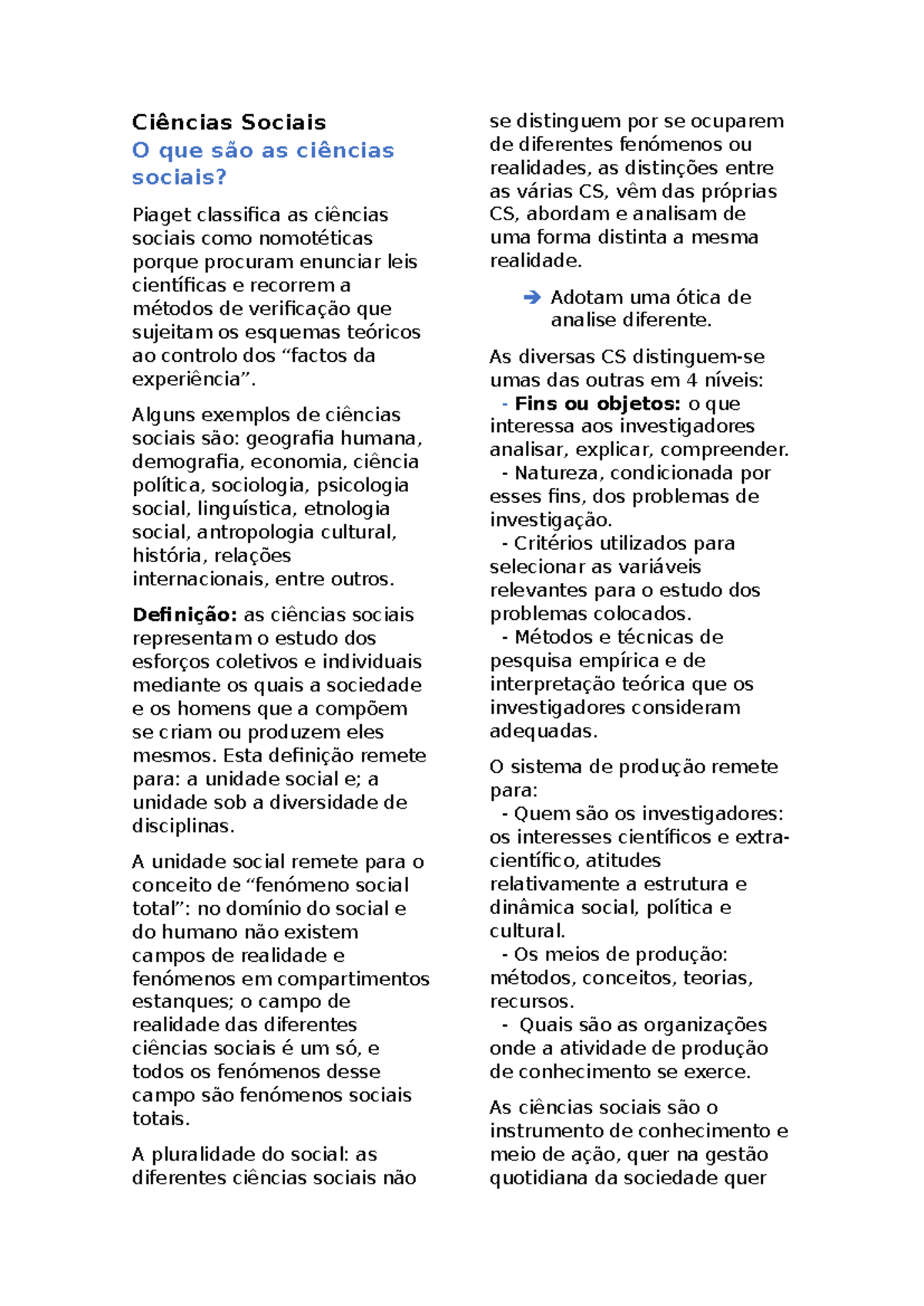 Ciências Sociais 1ª Frequência: Fundamentos e Teorias - Studocu