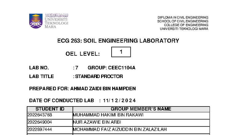 ECG 263: Lab 7 - Standard Proctor Compaction Test Report - Studocu