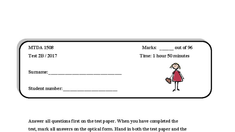 MTDA 1508 Test 2B Memo 2017: Solutions and Explanations - Studocu