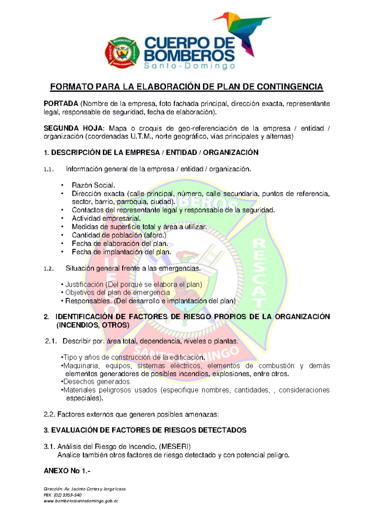 Plan de Emergencia y Contingencia - Santo Domingo - Document Preview